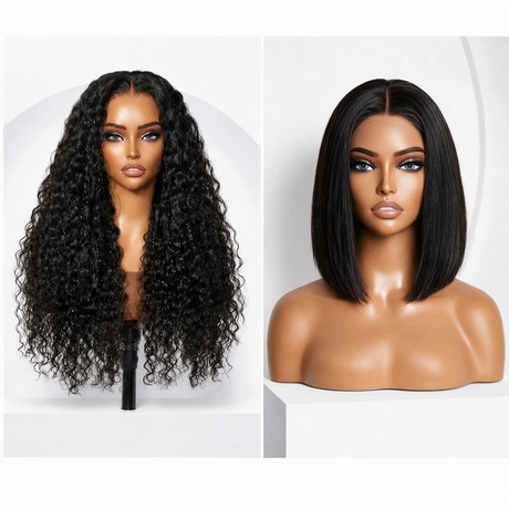 Combo Sale Water Wave 13x4 Full Frontal Glueless Wig and 8" Bob Wig Human Hair