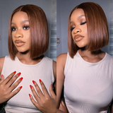 Emma SDD Bone Straight Bob Glueless Wigs Vietnam Hair Dark Chocolate Brown Color Wig