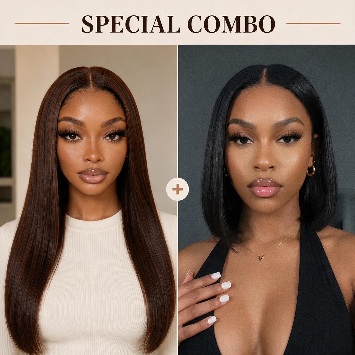 Hot Combo | 13x4 Full frontal Glueless Brown Color Straight Wig + 5x5 Full frontal Glueless Straight Bob Wiggins