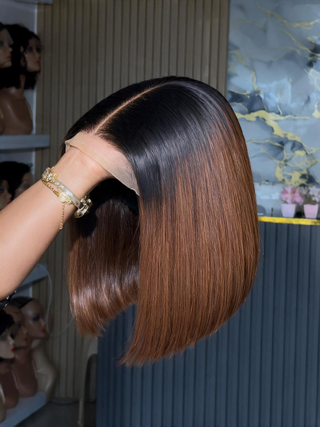 Emma Glueless SDD Bone Straight Vietnam 5x5 Lace Closure Bob wig  Ombre Brown T1B/4 Color