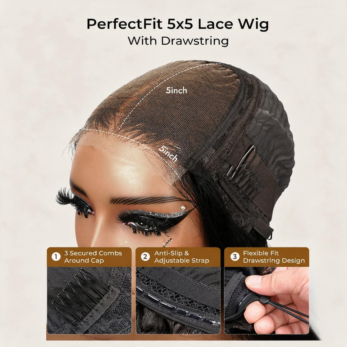 Emma Vietnam Hair Glueless 5X5 Lace Closure Wig Bone Straight SDD Human Hair Chocolate Brown Color