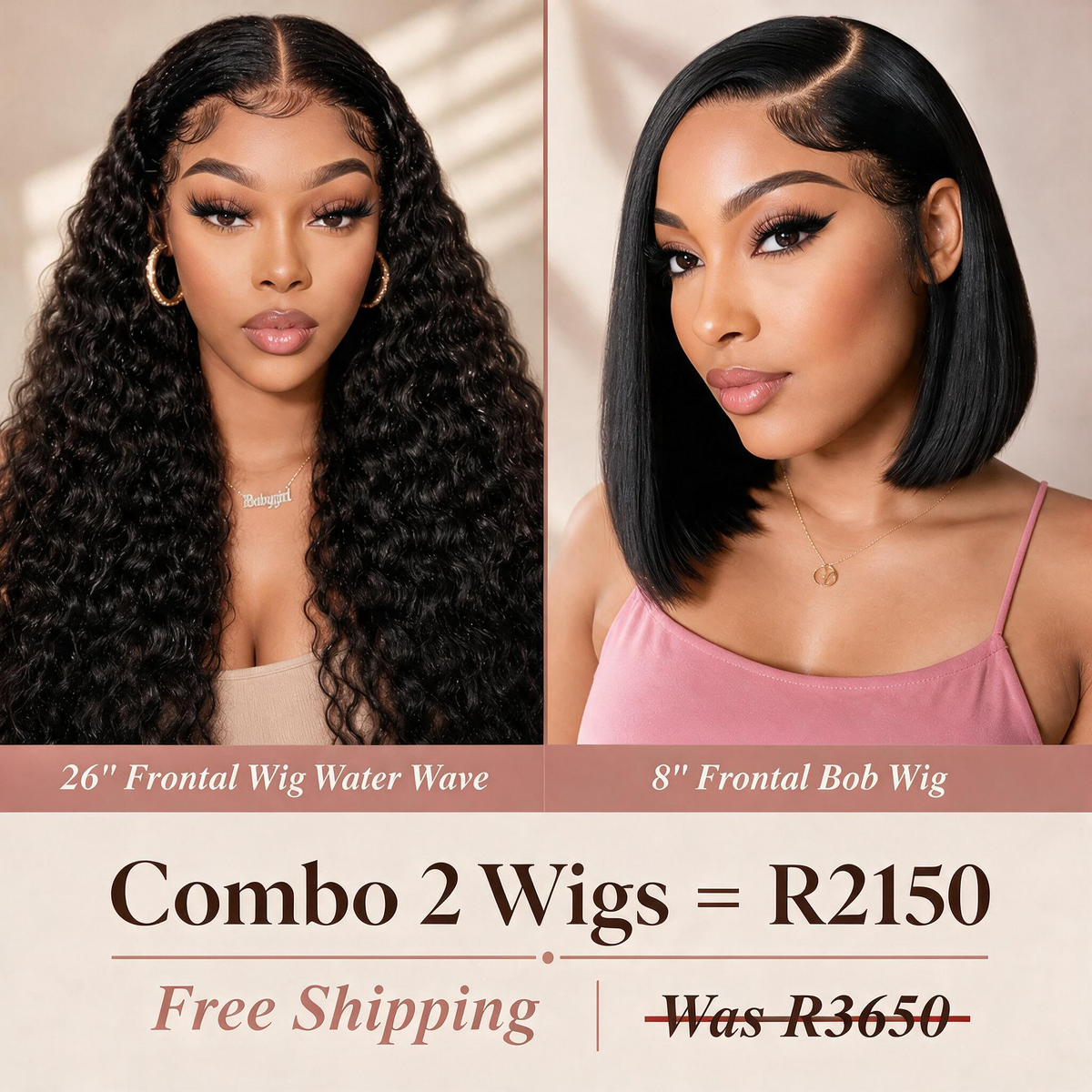 Hot Combo | Water Wave 13x4 Full Frontal Glueless Wig + 8" Straight Bob Lace Wig With Human Hair