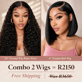 Hot Combo | Water Wave 13x4 Full Frontal Glueless Wig + 8" Straight Bob Lace Wig With Human Hair