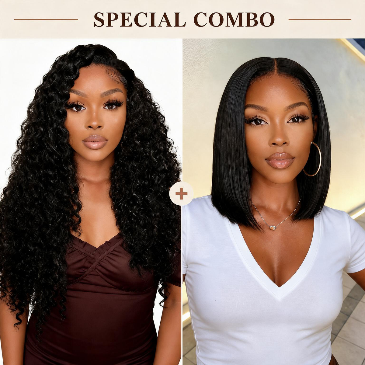 Hot Combo | 13x4 Full Frontal Glueless Water Wave Wig＋5x5 Glueless Straight Bob Wig