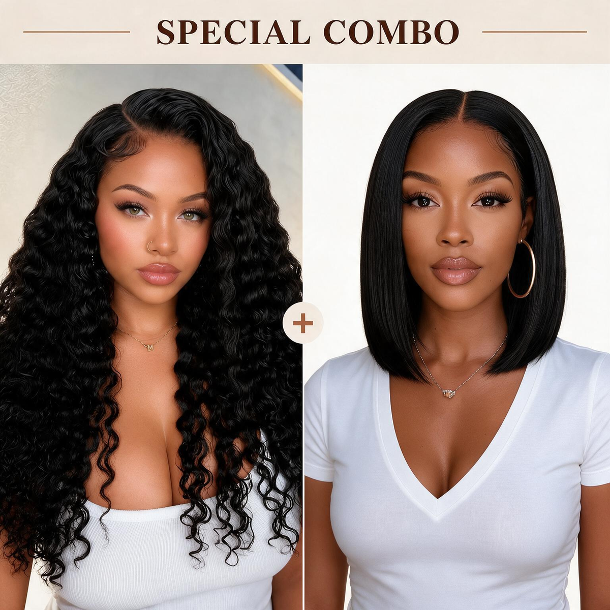 Hot Combo | 13x6 Full Frontal Glueless Water Wave Lace Wig＋5x5 Glueless Straight Bob Wig