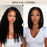 Hot Combo | 13x6 Full Frontal Glueless Water Wave Lace Wig＋5x5 Glueless Straight Bob Wig