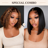 Hot Combo | Emma Piano Highlight Color 13x4 Glueless Full Frontal Jerry Curly Wig+ 4x4 Lace Closure Bob Wig With Human Hair