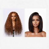 Hot Combo | 13x4 Lace Closure Brown Color Water Wave Wig+ 13x4 Full Frontal Straight Bob Wig