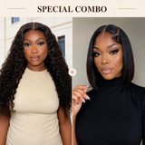 Hot Combo | Emma Water Wave Lace Frontal Wig + Glueless 13x4 Full Frontal Straight Bob Wig