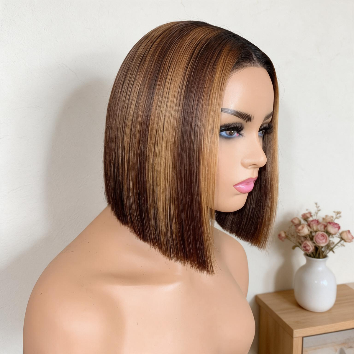 Emma  Glueless 220% Density Double Drawn 13x4 Lace Full Frontal Bob Wig Pre Plucked Human Hair Piano Color