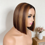 Emma  Glueless 220% Density Double Drawn 13x4 Lace Full Frontal Bob Wig Pre Plucked Human Hair Piano Color