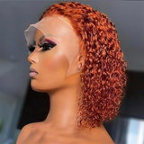 Emma Jerry Curly Bob 13x1 Lace Frontal Human Hair Wigs for Black Women Orange Ginger Color 8 Inches