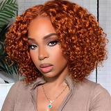 Emma Jerry Curly Bob 13x1 Lace Frontal Human Hair Wigs for Black Women Orange Ginger Color 8 Inches