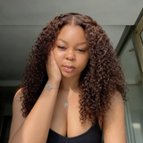 EMMA 220% Density Double Drawn Water Wave With 13x4 Frontal Lace Bob Wig Virgin Human Hair Dark Chocolate Brown Color