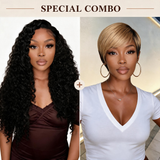 Hot Combo | 13x4 Full Frontal Glueless Water Wave Lace Wig＋ Pixie Cut Wigs Ombre Color