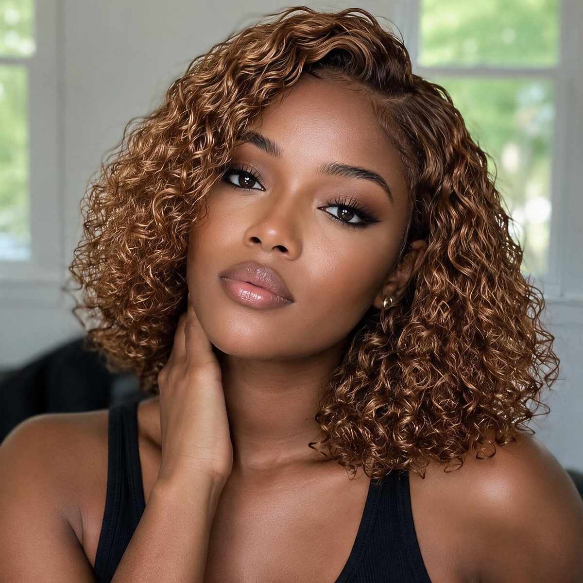 Emma Glueless 220% Density Bob 13x4 Lace Closure 10 Inch Double Drawn Brown Color Human Hair