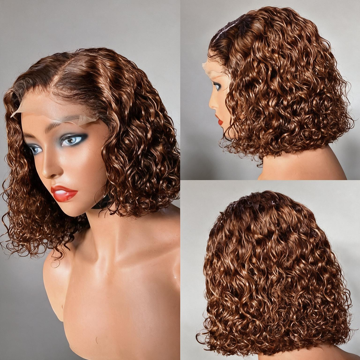 Emma Glueless 220% Density Bob 13x4 Lace Closure 10 Inch Double Drawn Brown Color Human Hair