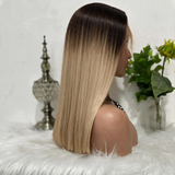 Emma 220% Density Double Drawn 4x4 Glueless Drawstring Wig Cap Pre Plucked Straight Human Hair T1b/30 Ombre Honey Blonde Color