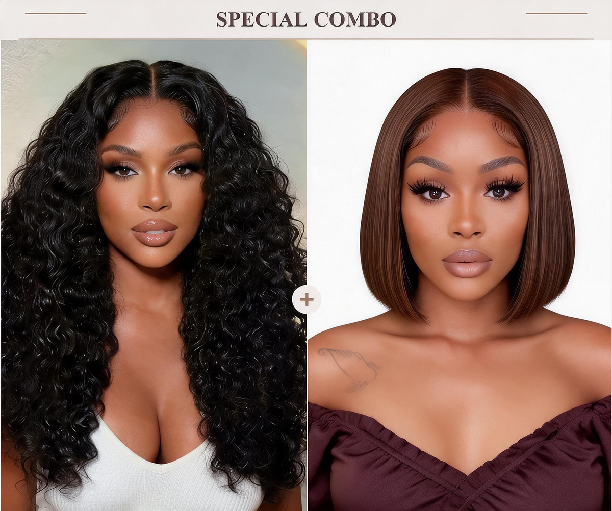 Hot Combo | 13x4 Full Frontal Glueless Water Wave Wig + 13x4 Full Frontal Glueless Brown Bob Lace Wig