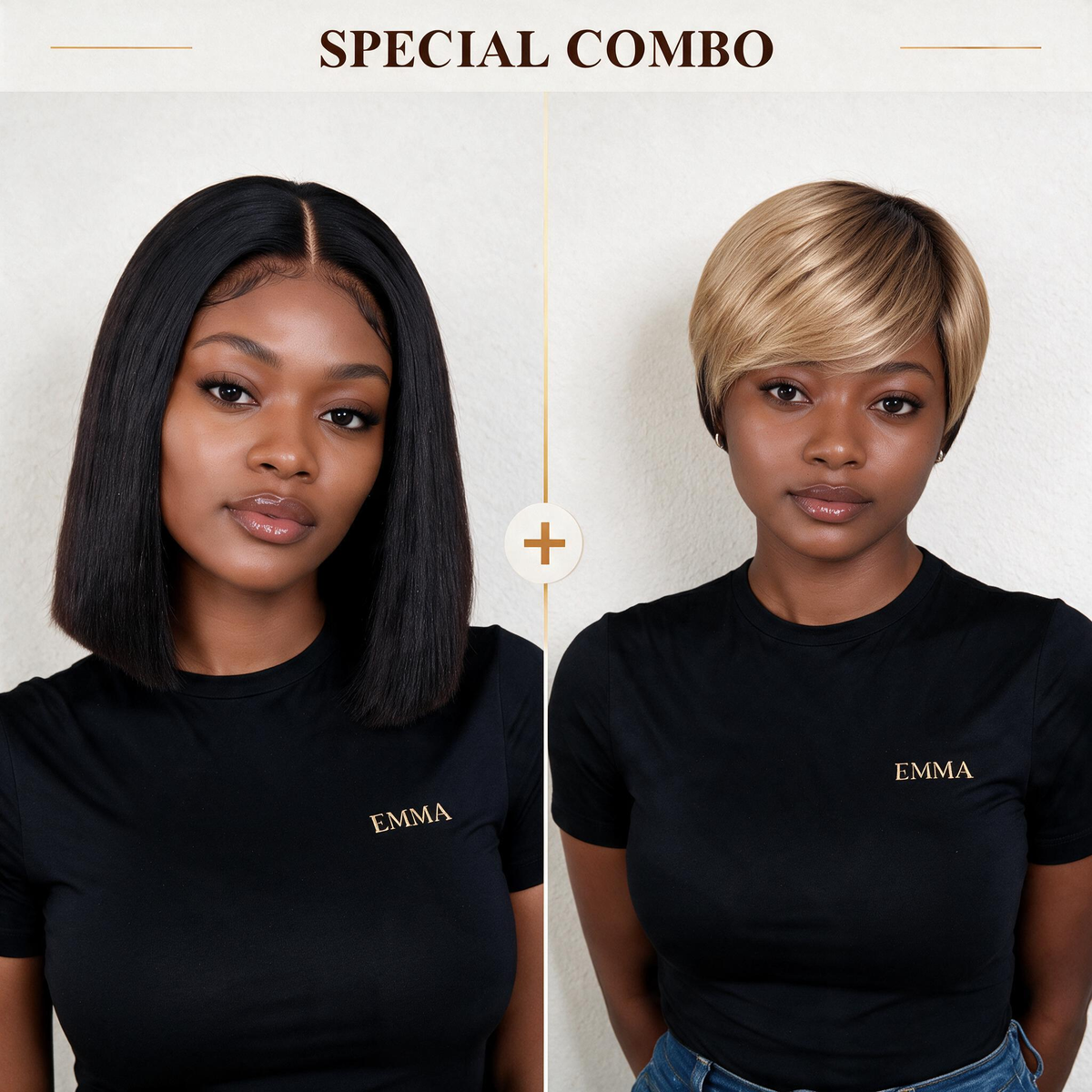 Hot Combo | 4x4 Lace Closure 220% Density Double Drown Bob Wig + Ombre Blonde Color Pixie Cut 100% Human Hair