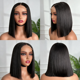 Remy Human Hair Bob Wig Glueless 220% Density Double Drawn Drawstring Cap Black