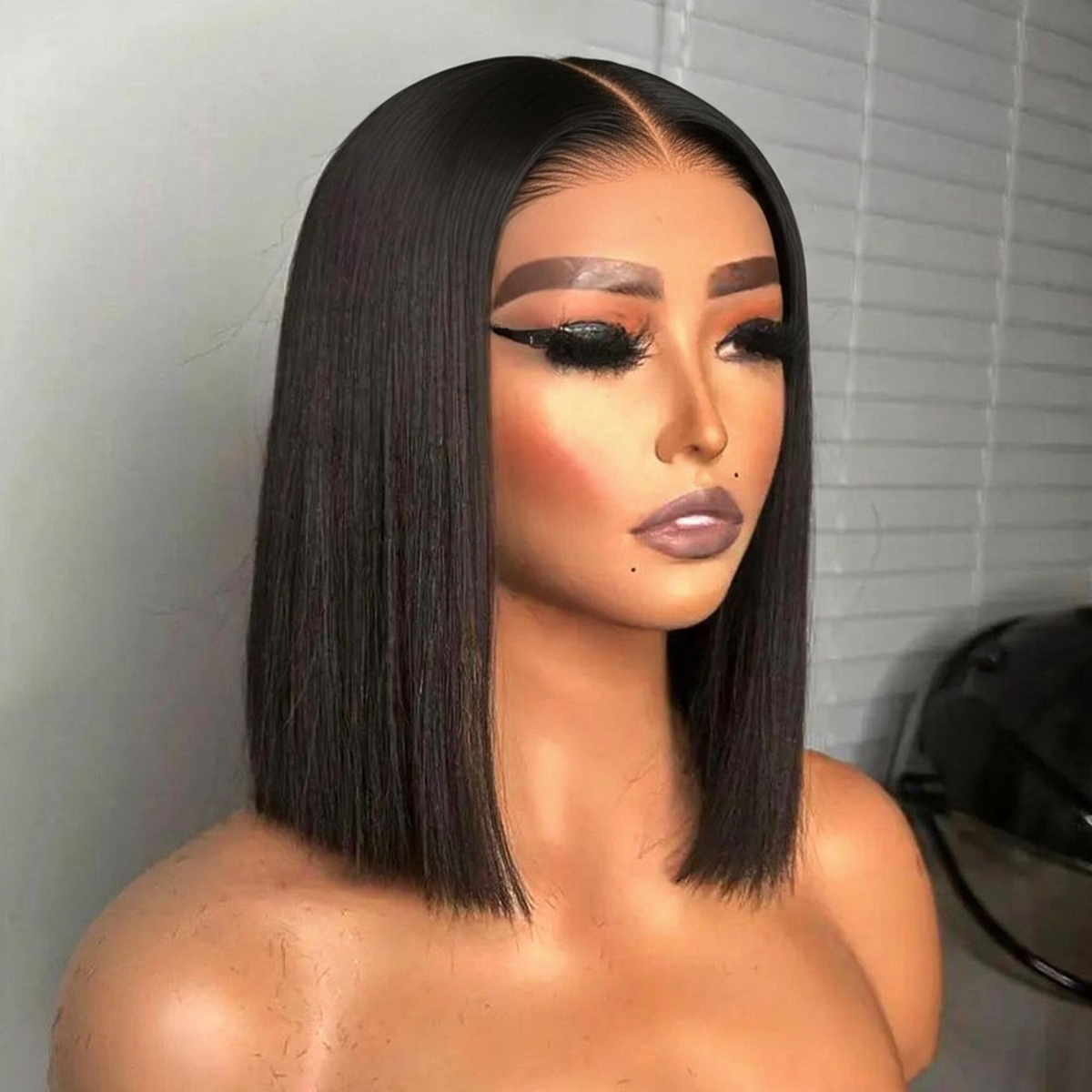 Remy Human Hair Bob Wig Glueless 220% Density Double Drawn Drawstring Cap Black