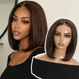 Emma Kinky Straight  Double Drawn 13x4 Full Frontal Glueless Bob Pre Plucked 100% Human Hair