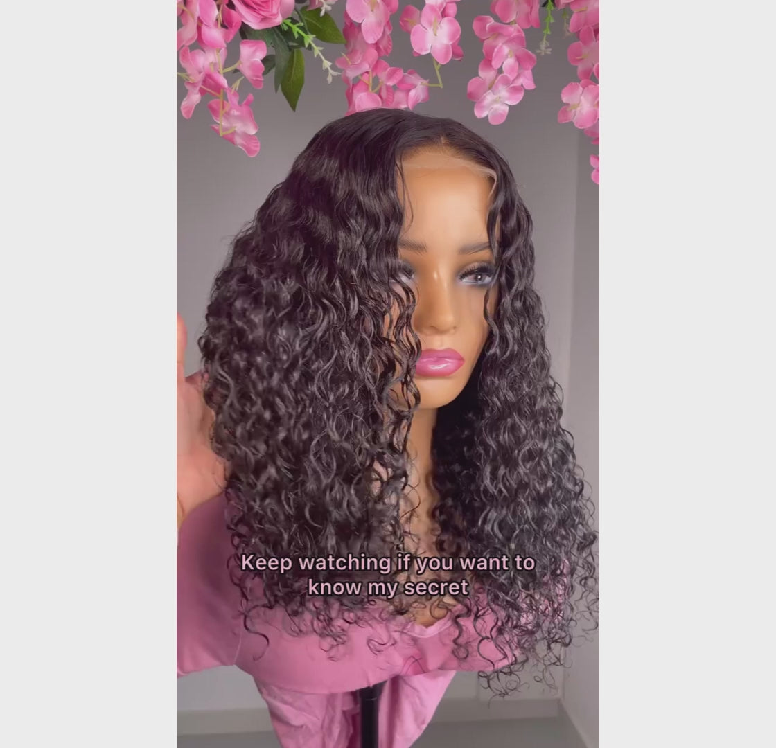 🔥 HOT SELLER | SOLD OUT — RESTOCKING IN 15 DAYS 🔥     Emma 13x6 Glueless Wig Water Wave With Drawstring Natural Black 100% Human Hair Wig