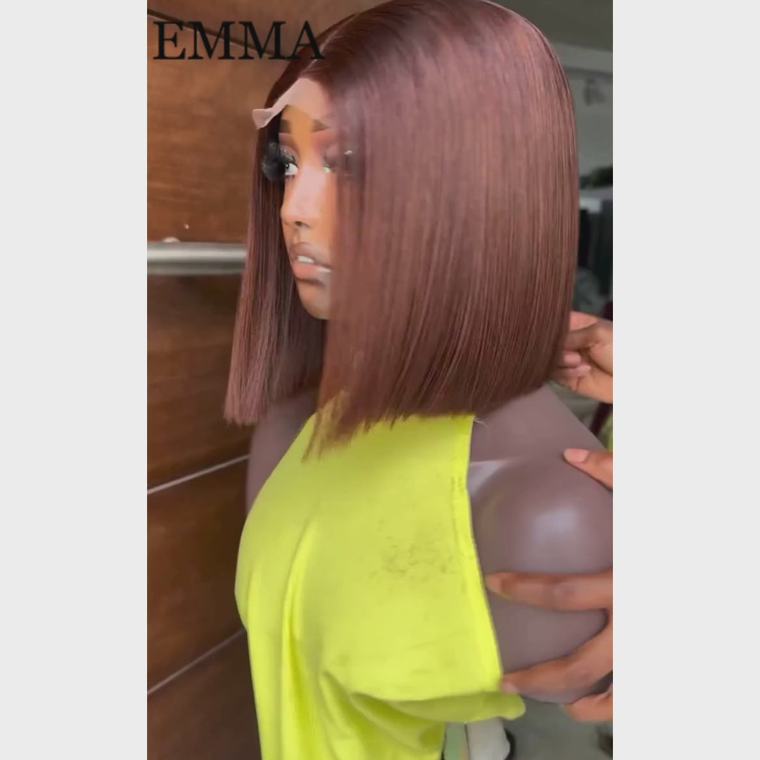 Emma SDD Bone Straight Bob Glueless Wigs Vietnam Hair Brown Color Wig