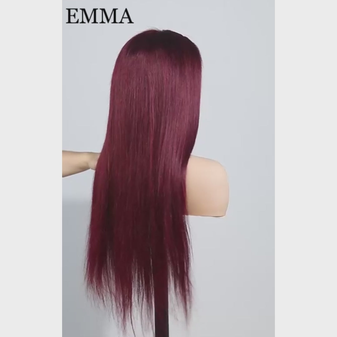 Emma  Glueless Double Drawn 4x4 Lace Full Frontal Human Hair Wig 99J Color