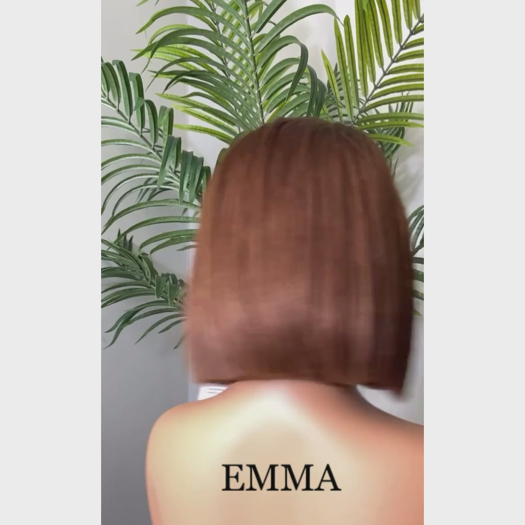 Emma  Glueless  Double Drawn 13x4 Lace Full Frontal bob Wig Pre Plucked Human Hair Brown Color