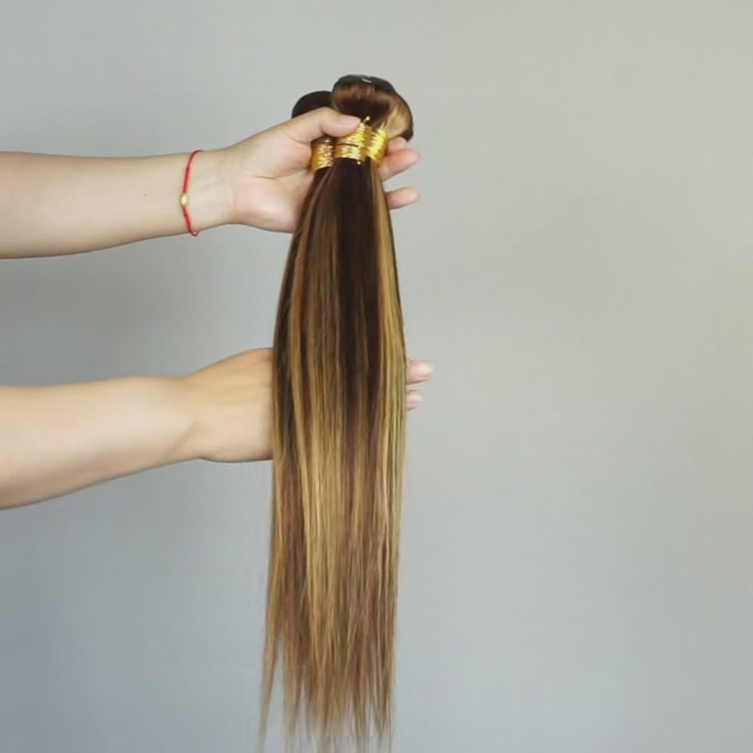 Emma 60Gram P4/27 Highlight Human Hair Bundles Pre-colored Brown Blonde Hair Extensions