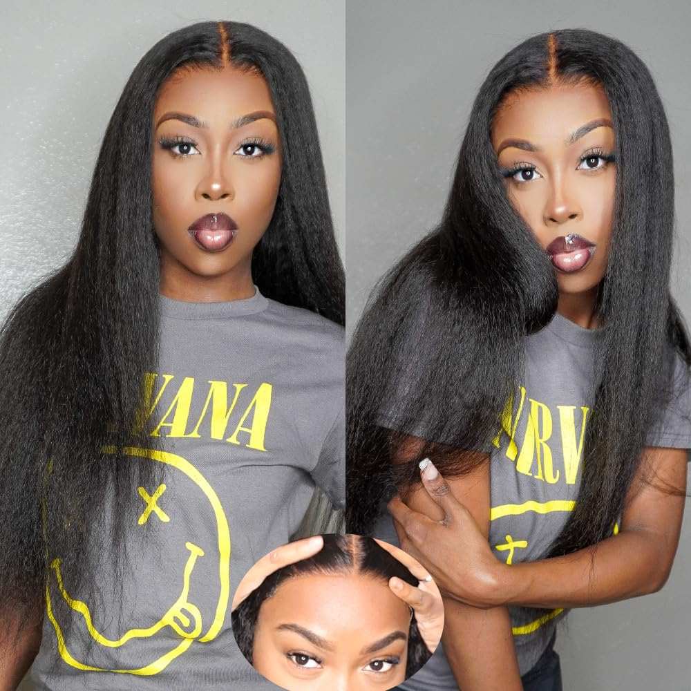 Emma Kinky Straight 13x4 Full Frontal Wig Pre Plucked 100% Human Hair
