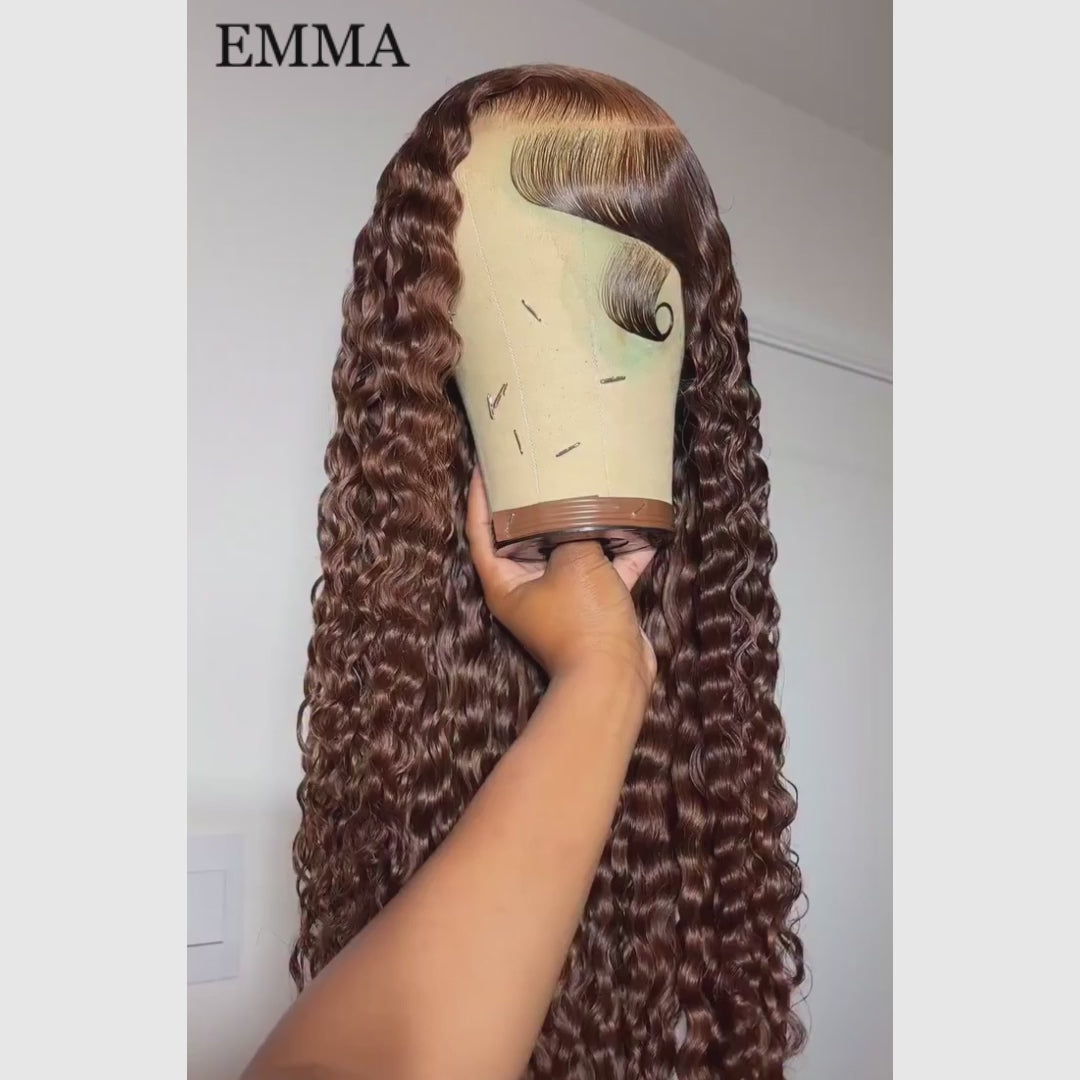 Emma 13x4 Lace Frontal Wig Pre Plucked 5x5 Lace Closure Wig Brown Color  Water Wave Human Hair