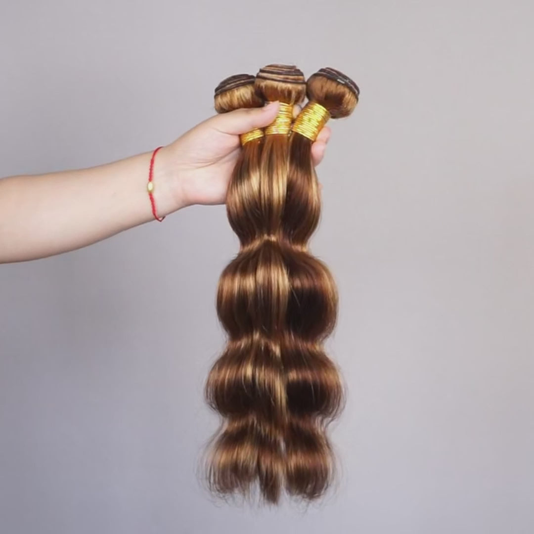 Emma Body Wave Highlight P4/27 Human Hair Bundles 60Gram Hair Extensions 3 Pcs