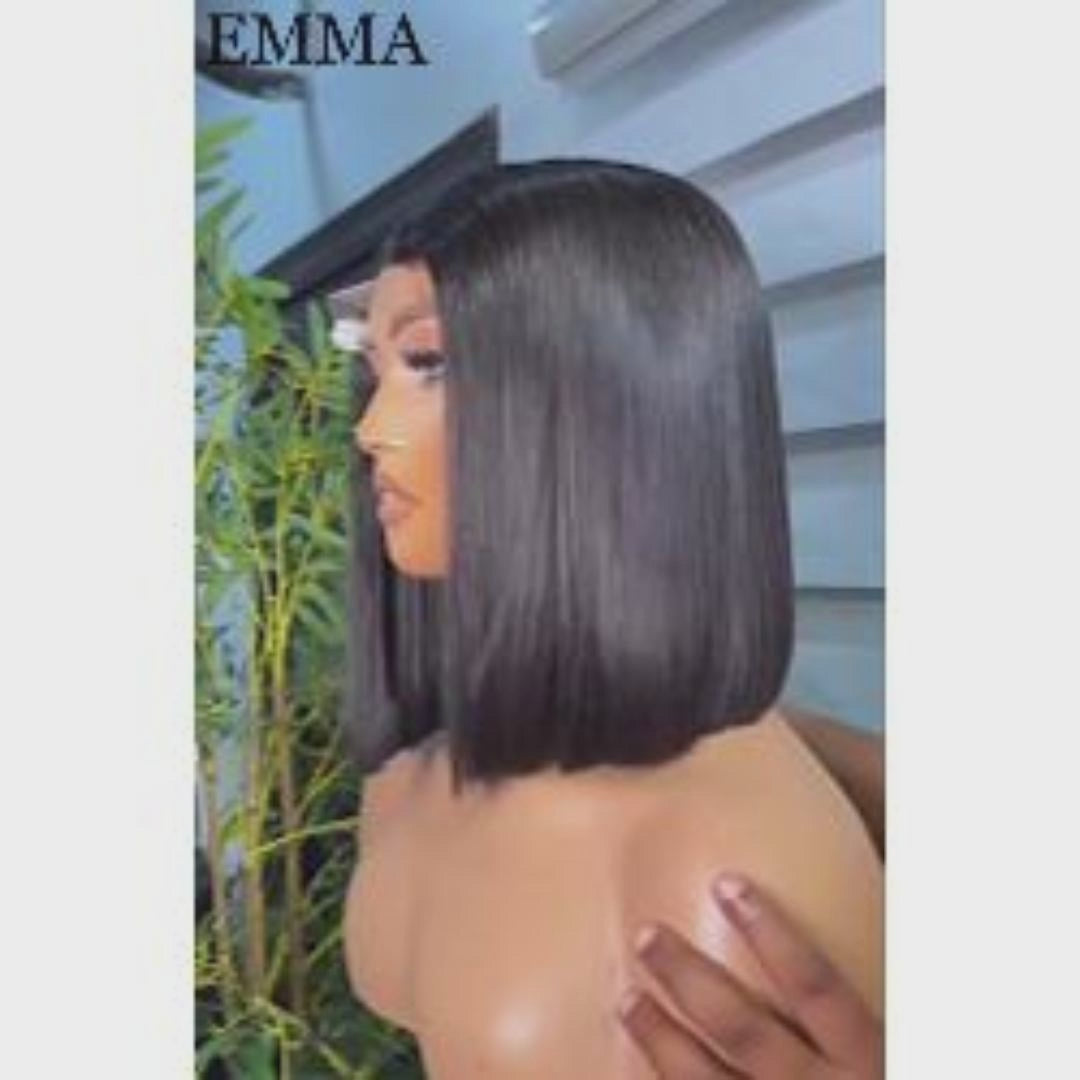 Emma Glueless 220% Density Bob 4x4 Lace Closure 12 Inch Double Drawn Black Color Human Hair