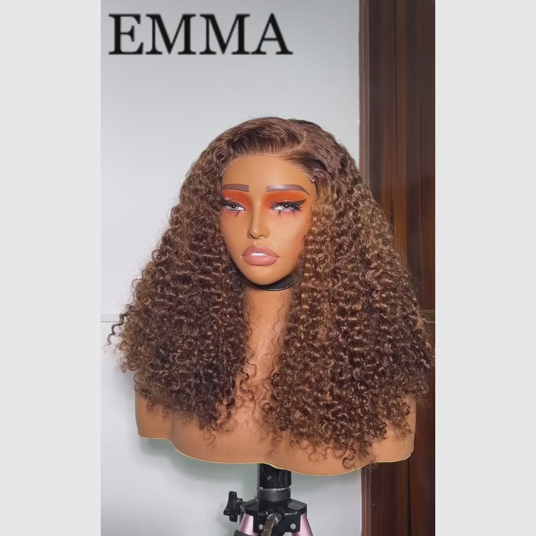EMMA 220% Density Double Drawn Water Wave With 13x4 Frontal Lace Bob Wig Virgin Human Hair Dark Chocolate Brown Color
