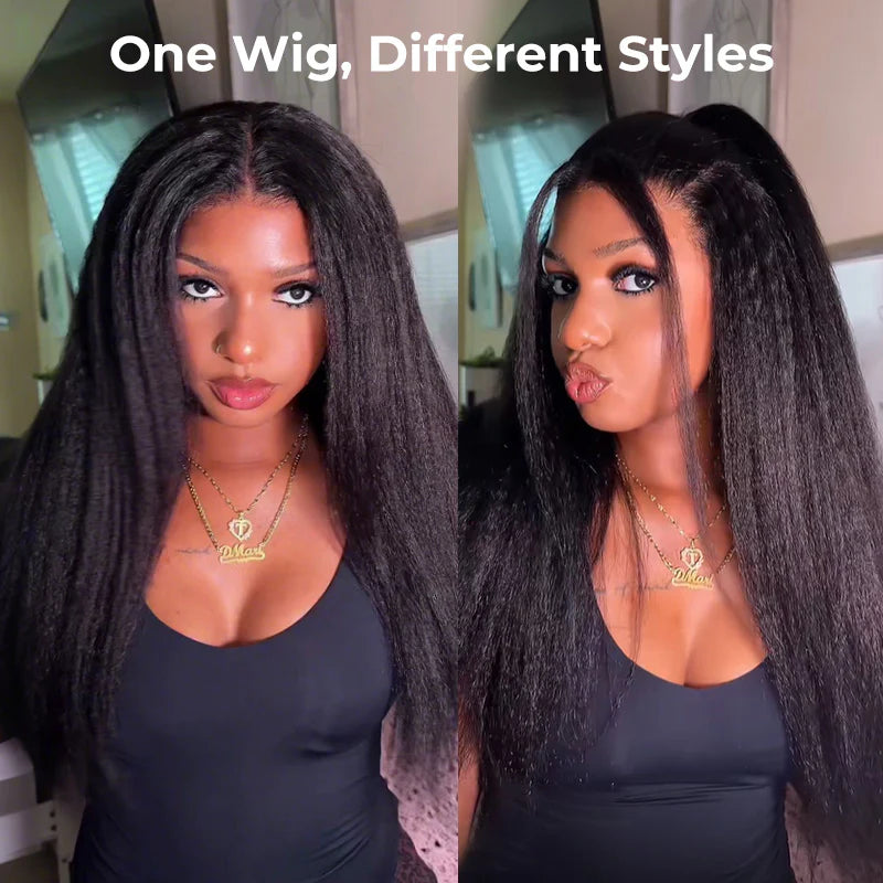 Emma Kinky Straight 13x4 Full Frontal Glueless Wig Pre Plucked 100% Human Hair